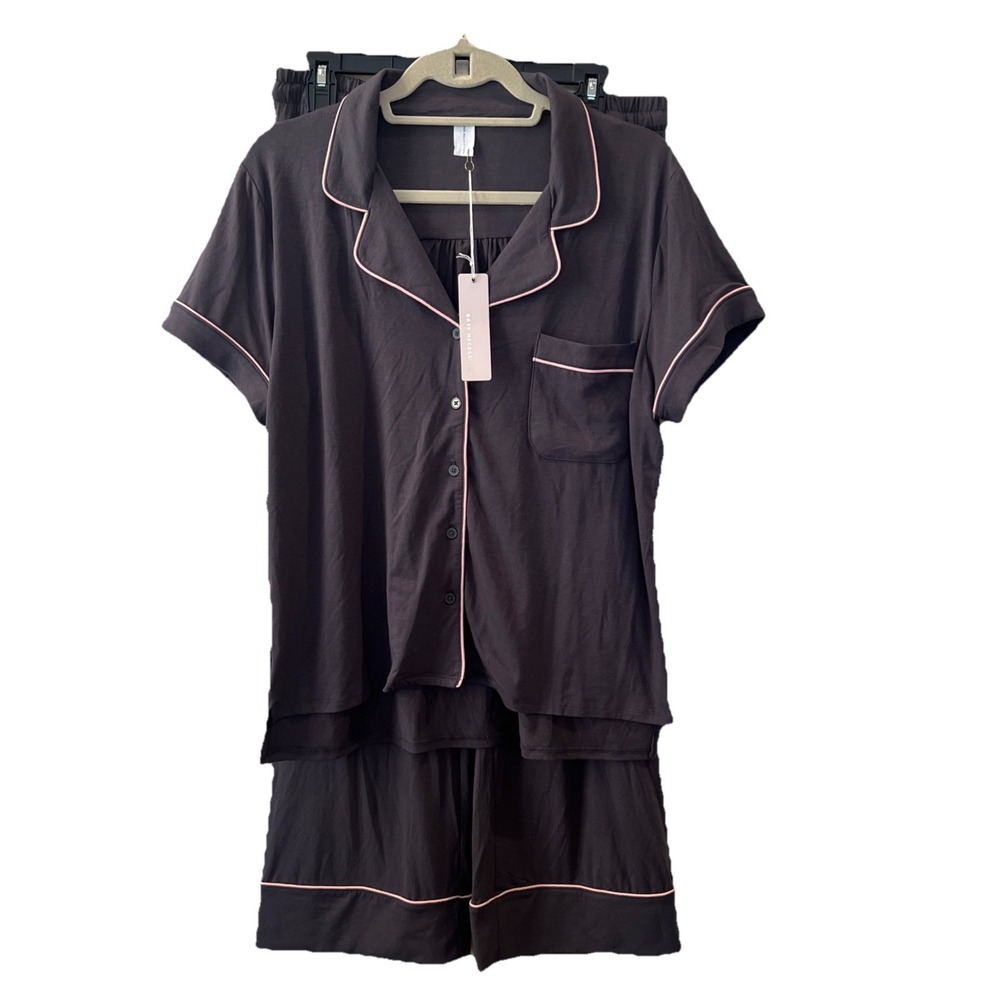 Bare Necessities Sleepwear Set Women M Cool Jade S/S Notch Collar Crop Pant New